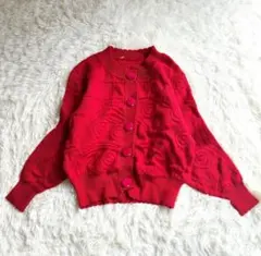 赤いボタン付きニットセーター
