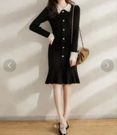 ロパス　レース襟ニットワンピース