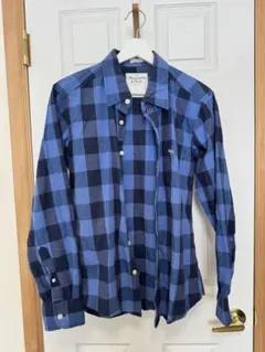 アバクロンビー&フィッチ　メンズシャツ　ブルー系チェック　綿100%