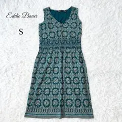 ノースリーブワンピース　エスニック調　エディーバウアー　花柄　総柄　グリーン