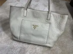 PRADA プラダ　ホワイトレザートートバッグ　ハンドバッグ　ショルダーバッグ