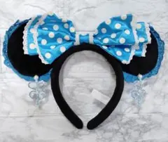 廃盤品　ディズニー　ミニー　イヤリング　ドット柄リボン　カチューシャ　ブルー
