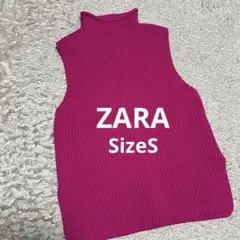 ザラ サイドスリット ハイネック ニット ノースリーブ ネオン レディース S