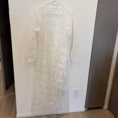 花柄レース ロングカーディガン ホワイト