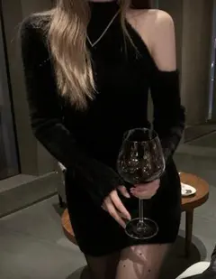 SHEIN ニット ワンピース ワンショルダー