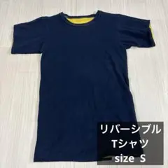 リバーシブル　イエロー　ネイビー クルーネック Tシャツ　フェード　USA