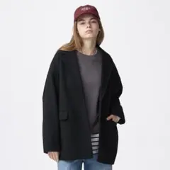 【美品】【最終値下げ】GU　コージーメルトンハーフコート　ブラック　L