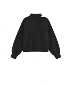 ブラック Vネック バルーンスリーブ ニット