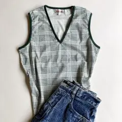 used レトロ 緑 格子柄 トップス 古着 ヴィンテージ vintageのサムネイル
