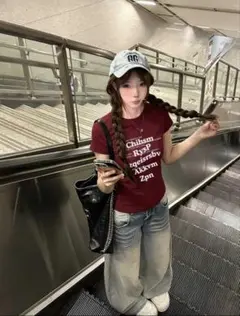 SHEIN 半袖Tシャツ バーガンディ