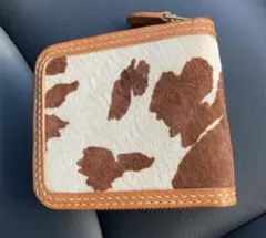 牛柄　ハラコ　ラウンドファスナーウォレット