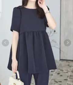 美品！ 神戸レタス パフスリーブ ペプラムブラウス M ネイビーのサムネイル