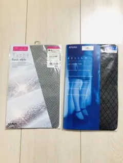 グンゼ　アツギ　薄手黒色タイツ(2枚セット)