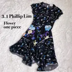 3.1 Phillip Lim 花柄ワンピース　ドレス　ボタニカル　シルク　黒 3.1 Phillip Lim 花柄ワンピース ドレス ボタニカル シルク 黒