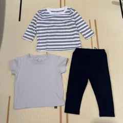 グレー、ボーダーTシャツ　ネイビーパンツ3点セット　保育園