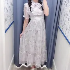 evelyn ラメフリルギャザー花柄ワンピース ロング スナ系 量産型