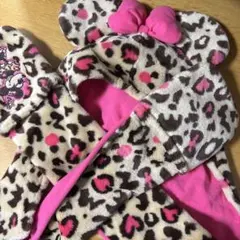 【12/12まで限定】ミニーマウス ヒョウ柄 フード付きマフラー