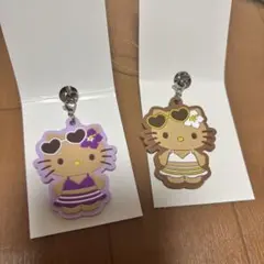 日焼けキティ ラバーストラップ 茶色 紫 2点セット
