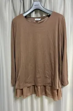 大きいサイズ 3L ブラウン 長袖 シャツ・ブラウス aspersioレイヤード