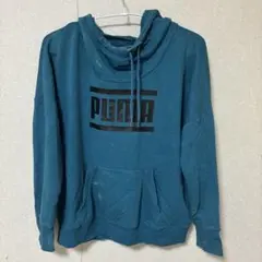 PUMA プーマ ロゴ スウェットパーカー フード XL 青緑 ユニセックス