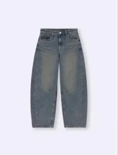 バレルレッグジーンズ 丈短め ブルー