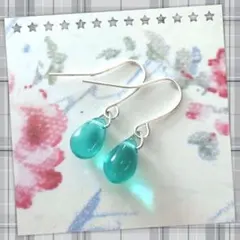【No22-2】ドロップピアス・エメラルドブルーS