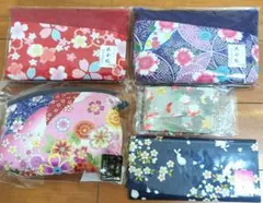 ちりめん　友禅　ポーチ　 5個セット 和風花柄