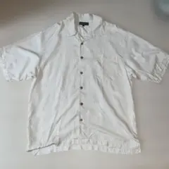 【極上の光沢】バラクータ シルク100% アロハシャツ XL パームツリー 白のサムネイル