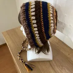 ハンドメイド＊茶系カラフルなバラクラバ・ボンネット・ビーニー・ニット帽