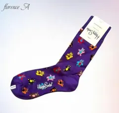 ハッピーソックス　カラフルベアー　パープル　レディースソックス