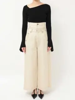 アイボリー デニム ワイドパンツ ハイウエスト
