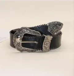 クロコダイル ベルト ウエスタン ブラック シルバー 古着 y2k レザー 黒