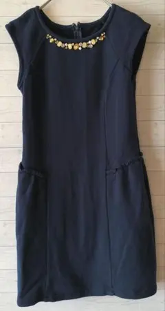 【値下げ】アプワイザー・リッシェ ネイビー ノースリーブ ワンピース アクセ付1