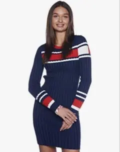 トミージーンズ TOMMY JEANS リブ編み ミニワンピース ネイビー Sのサムネイル