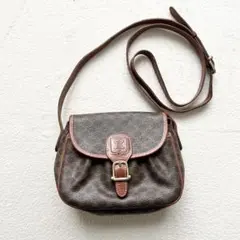 CELINE マカダム柄 レザーショルダーバッグ 茶系