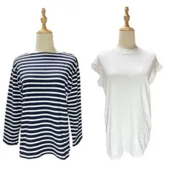 美品 良品計画 無印良品 ボーダー カットソー フレンチ Tシャツ コットン S