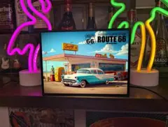 ルート66 アメ車 ガソリンスタンド 看板 置物 アメリカン雑貨 ライトBOX
