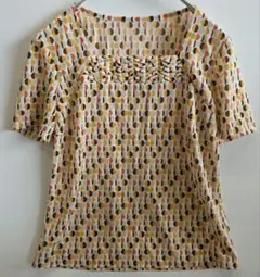 美品レリアン♡カットソートップス半袖音符柄ネイビー紺大きいサイズ13号 美品レリアン♡カットソートップス半袖音符柄ネイビー紺大きい