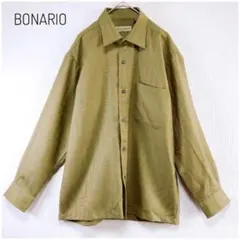 1点物 ウール100% ボナリオ 総柄長袖シャツ きれいめカジュアル 洗える M