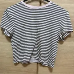 【未使用】H&M ストライプ半袖Tシャツ オリーブ&ピンク