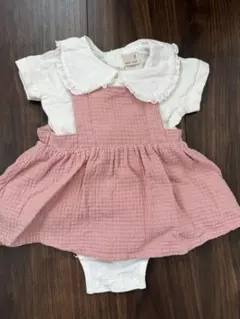 美品　petit main フリル付きロンパース　女の子70 ワンピース　ピンク