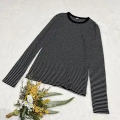 【ユニクロ】UNIQLO ソフトリブボーダークルーネックT 長袖 黒×白 S