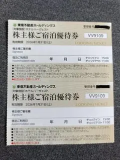【匿名配送】東急不動産 株主宿泊優待券 東急ハーヴェスト 2枚