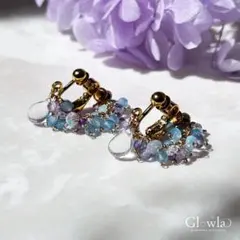 無垢水晶とプレシャスオパールの紫陽花ベール16kgpピアス/16kgpイヤリング