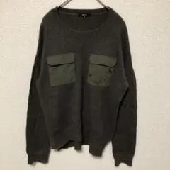 【COMME CA ISM】(M)異素材切替ミリタリーポケットニット/セーター