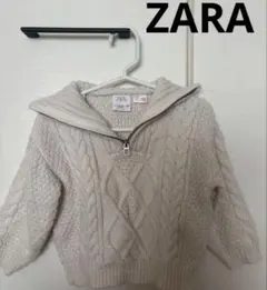 クリーム色 ケーブル編み ハーフジップセーター 80cm