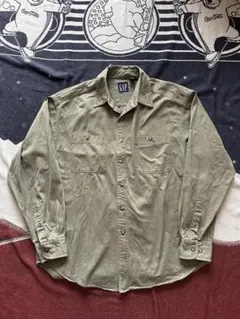 ビッグサイズ　90s old gap 長袖シャツ　カーキ　無地　コットン　ワーク