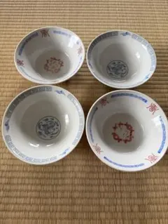 昭和レトロ ラーメン丼 4客セット 雷文 寿 鳳凰 中華どんぶり 町中華のサムネイル