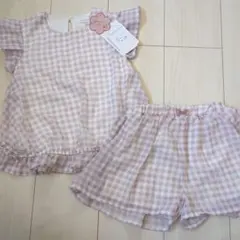 新品＆訳あり ママラク ギンガムチェック 半袖 セットアップ 100