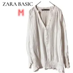 ZARA BASIC ザラベーシック ブラウス 長袖 シャーリング ホワイト Mのサムネイル